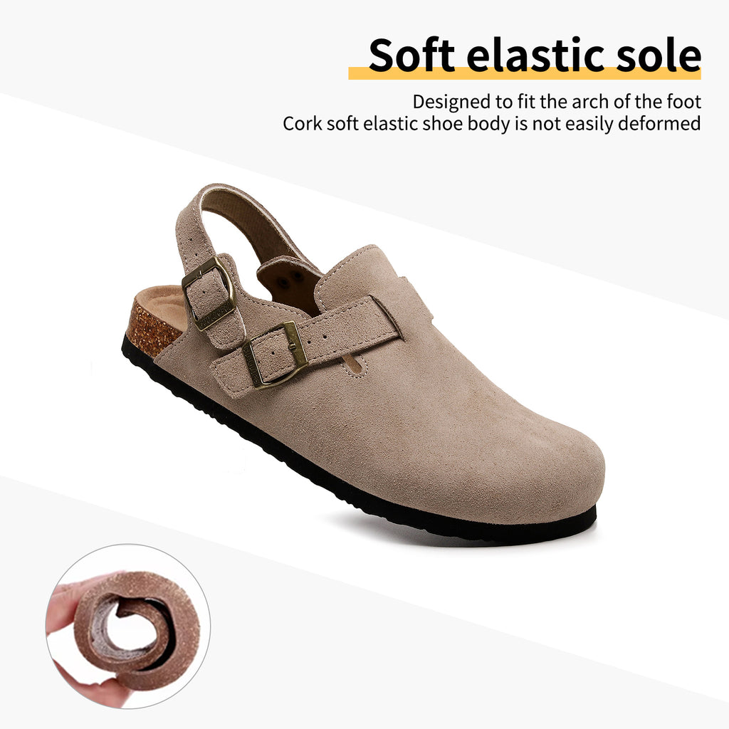 Women's Suede Clogs - Adjustable Slingback Clog Sandal with Buckle, Memory Foam, Wide Widths
