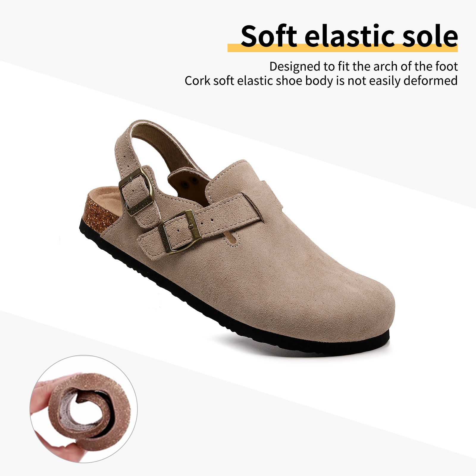 Women's Suede Clogs - Adjustable Slingback Clog Sandal with Buckle, Memory Foam, Wide Widths