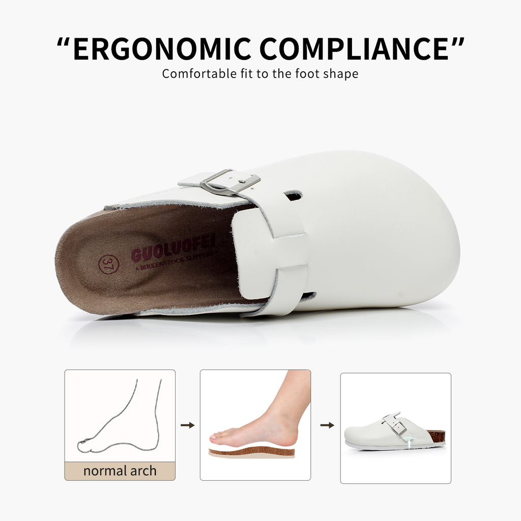 PU Leather Birken Mules Cork Footbed Potato Shoes Comfort Slip on Sandals with Arch Support Black White Brown With Arch Support