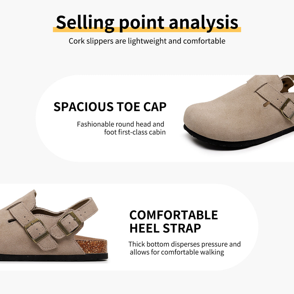 Women's Suede Clogs - Adjustable Slingback Clog Sandal with Buckle, Memory Foam, Wide Widths