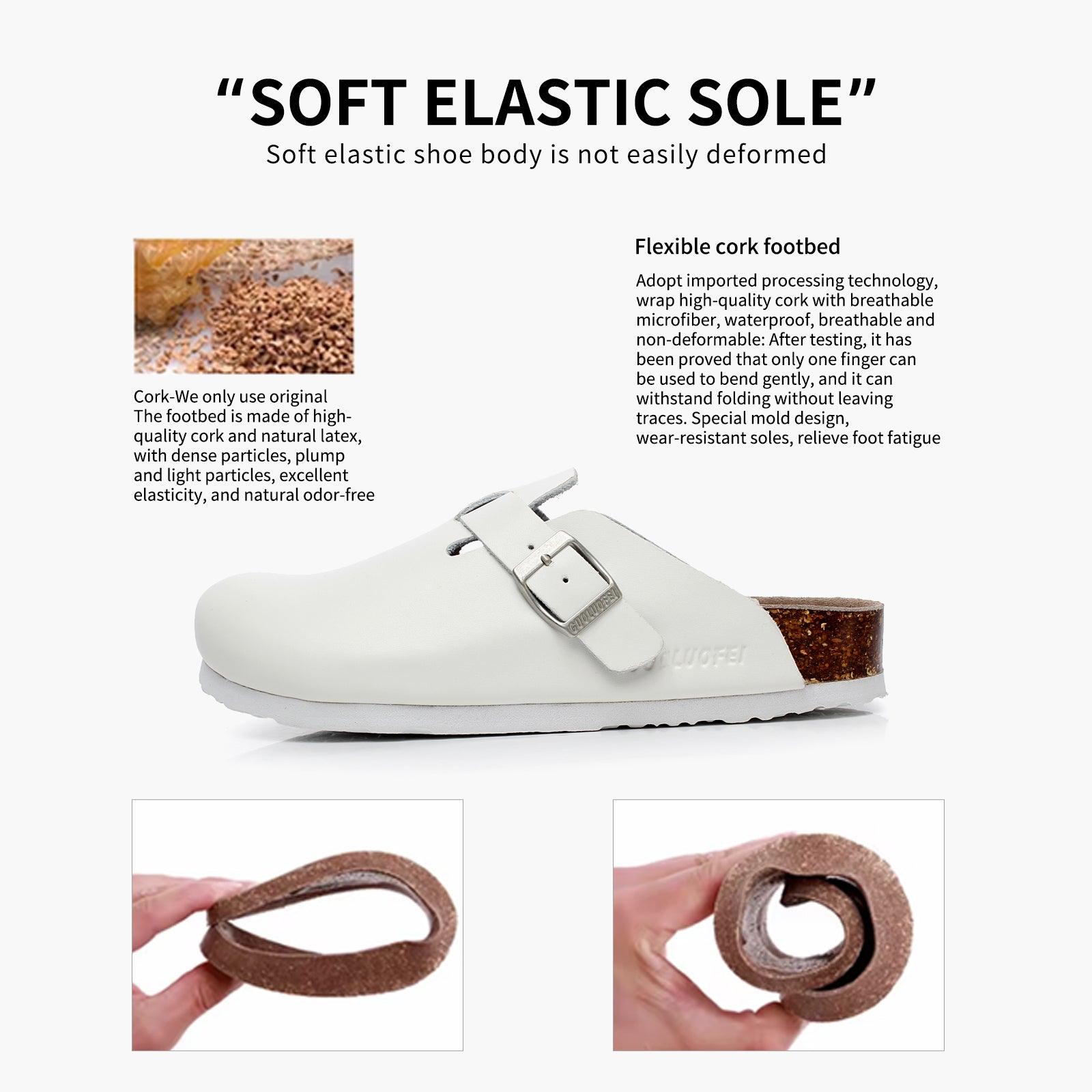 PU Leather Birken Mules Cork Footbed Potato Shoes Comfort Slip on Sandals with Arch Support Black White Brown With Arch Support