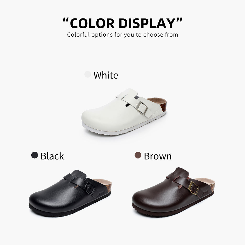 PU Leather Birken Mules Cork Footbed Potato Shoes Comfort Slip on Sandals with Arch Support Black White Brown With Arch Support