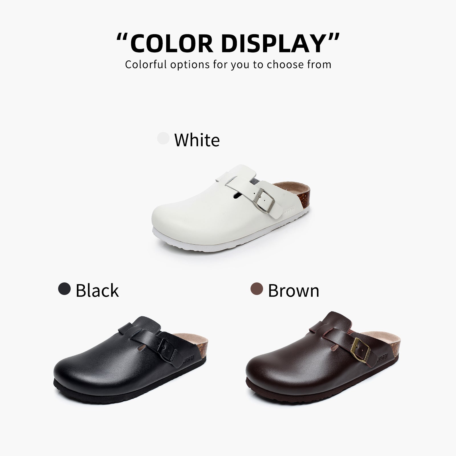 PU Leather Birken Mules Cork Footbed Potato Shoes Comfort Slip on Sandals with Arch Support Black White Brown With Arch Support