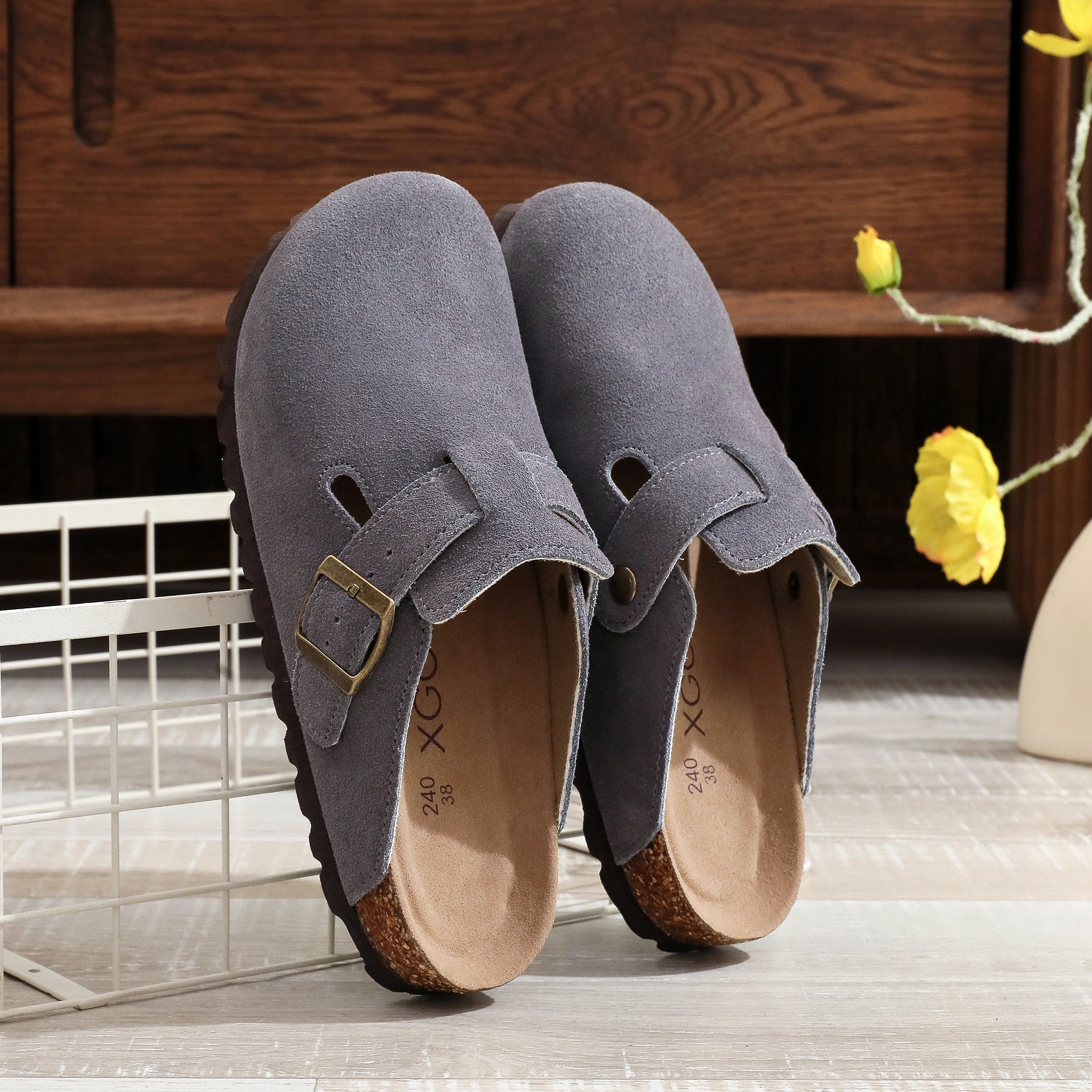 Men's Clogs Adjustable Buckle Slip On Cork Footbed Home Clog Slippers Shoes Unisex New