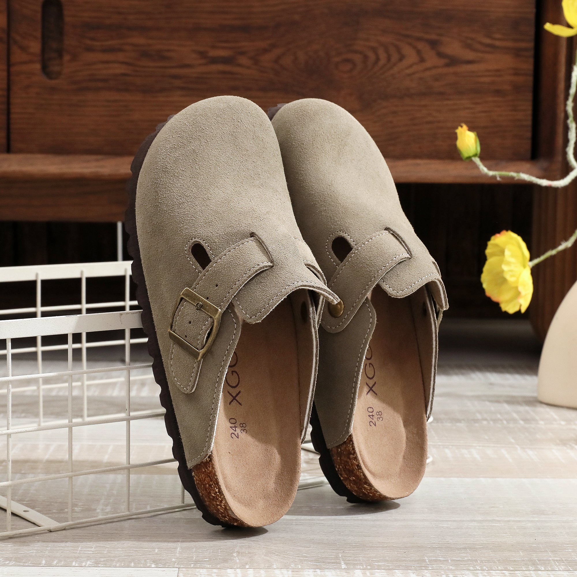 Men's Clogs Adjustable Buckle Slip On Cork Footbed Home Clog Slippers Shoes Unisex New