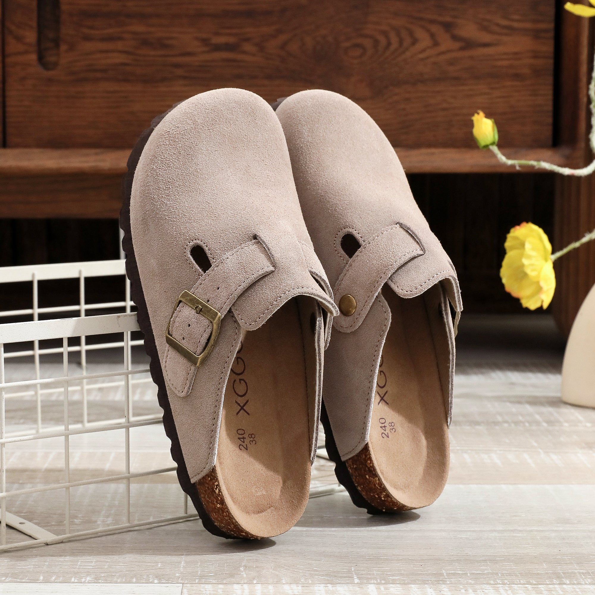 Men's Clogs Adjustable Buckle Slip On Cork Footbed Home Clog Slippers Shoes Unisex New