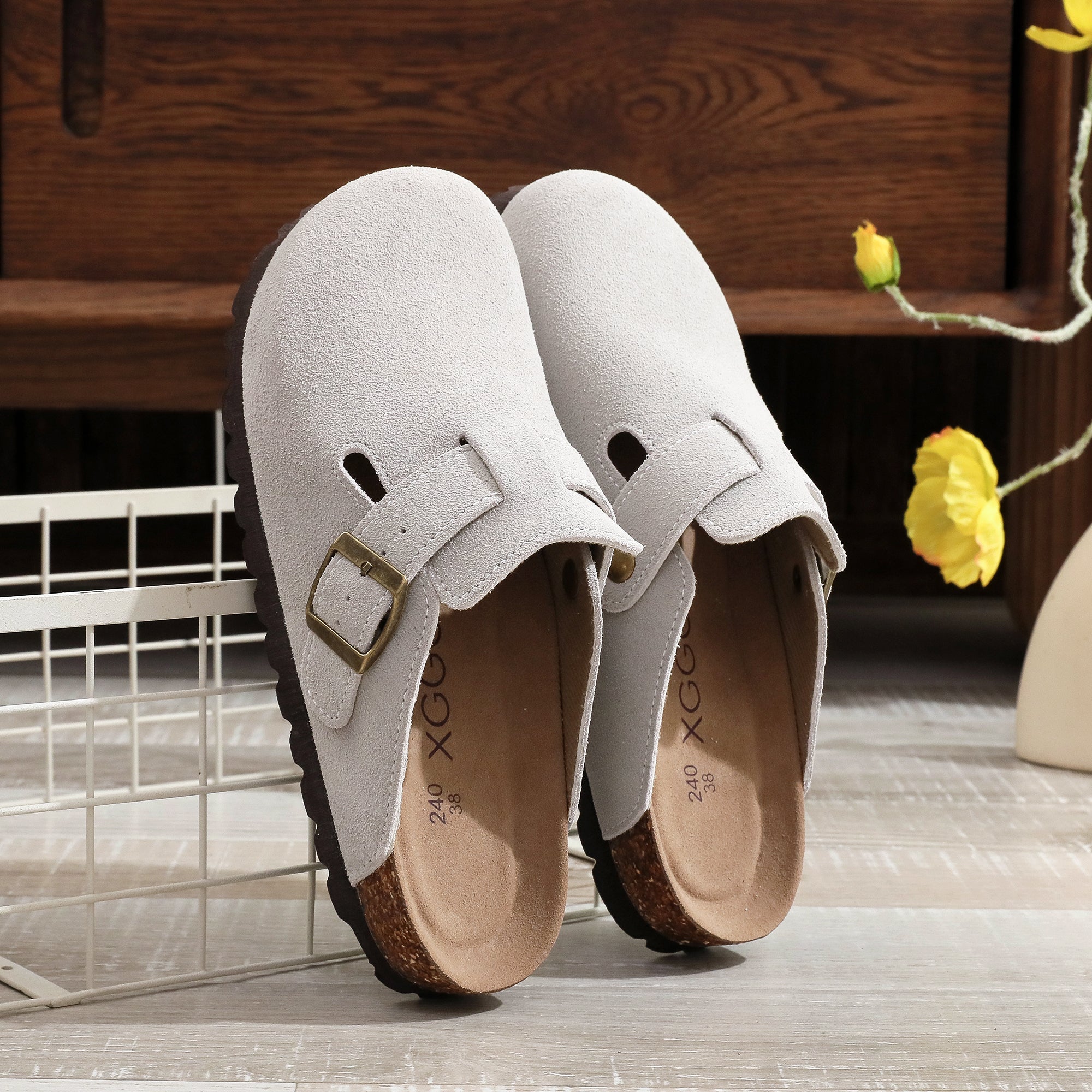 Men's Clogs Adjustable Buckle Slip On Cork Footbed Home Clog Slippers Shoes Unisex New