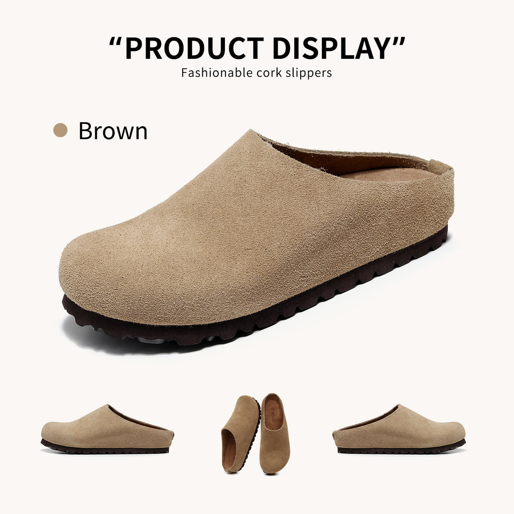 Anti Slip Leather Clogs Cork Footbed Sandals Comfort Mules with Arch Support Slip on Slippers Casual House Slippers