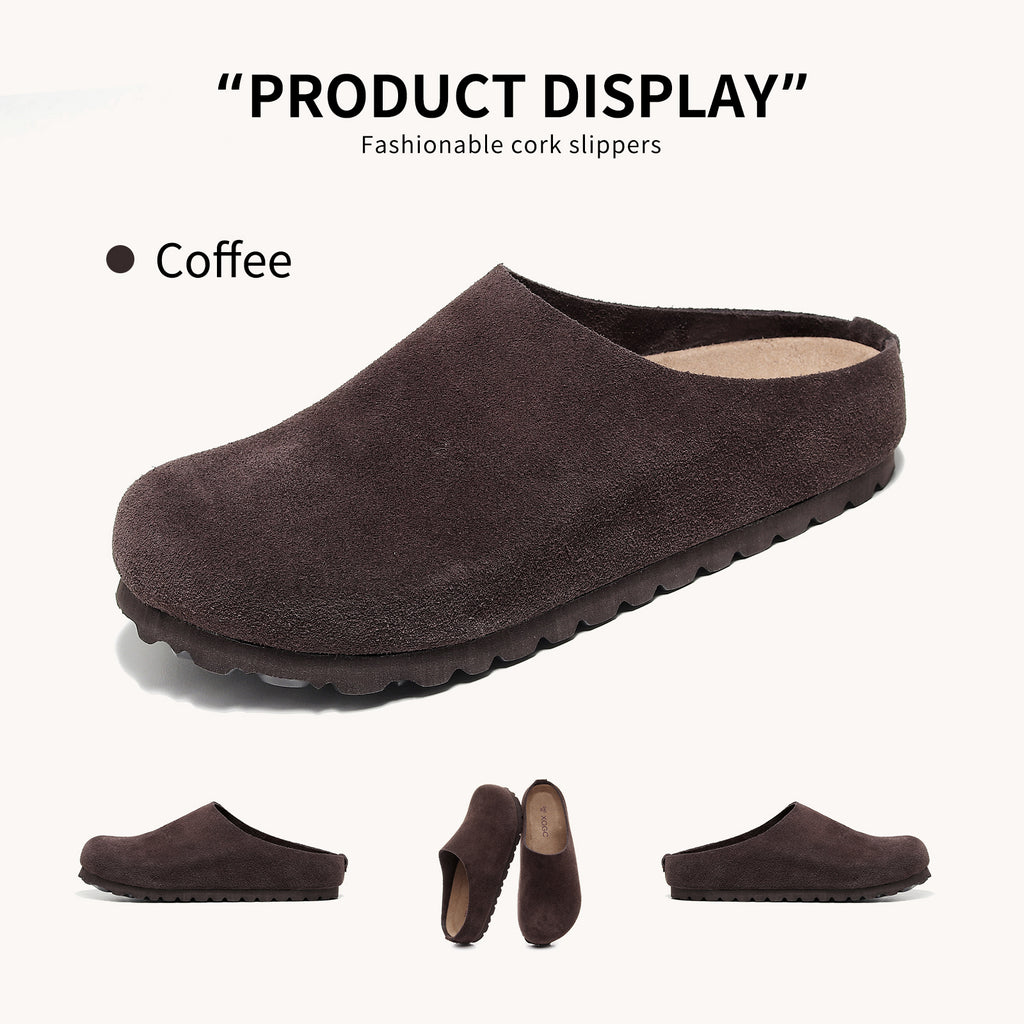 Anti Slip Leather Clogs Cork Footbed Sandals Comfort Mules with Arch Support Slip on Slippers Casual House Slippers