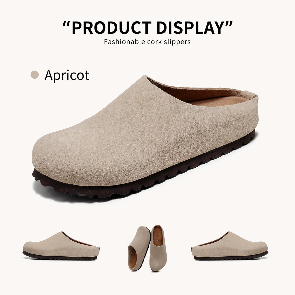 Anti Slip Leather Clogs Cork Footbed Sandals Comfort Mules with Arch Support Slip on Slippers Casual House Slippers